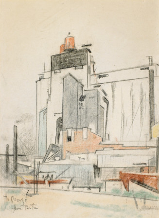 Drawing of architectural structures; depicts grain elevators in Omaha, Nebraska.