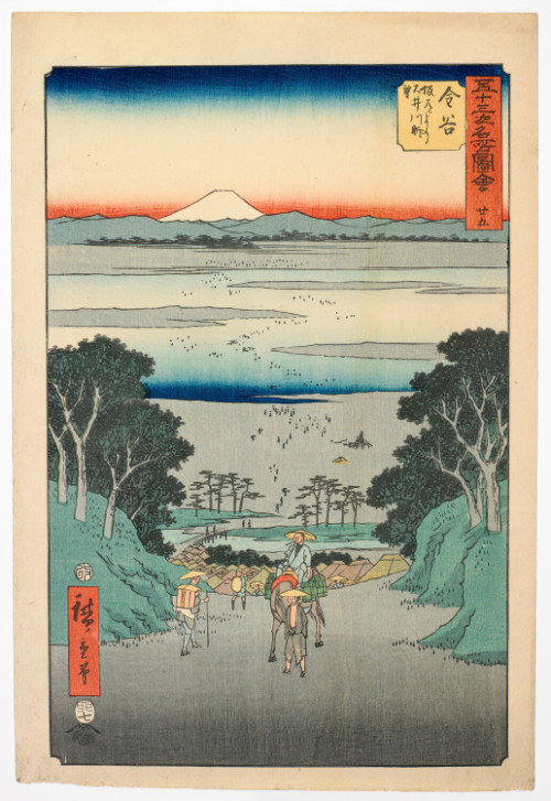 Complete portfolio of fifty-five prints depicting the Tokaido Road published by Tsutaya Kichizo in 1855 - the "Upright" or "Vertical" Tokaido
