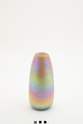 Favrile glass vase in iridescent colors of blue, gold, green and pink