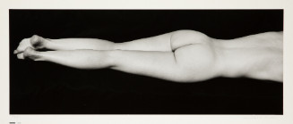 A nude figure lying face-down, from shoulders to feet.