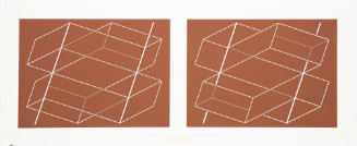 Geometric shapes on brown background.

