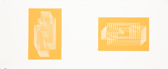 Geometric shapes on orange yellow background.
